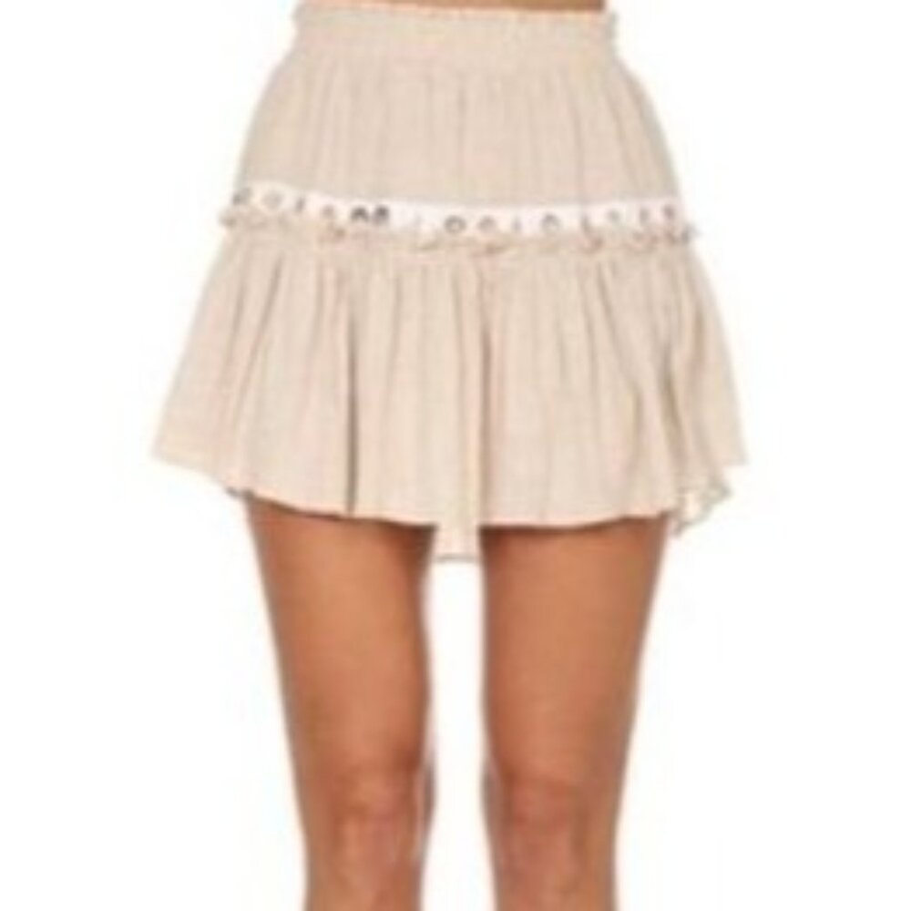 Misa Womens Mini Smocked Eyelet Skirt Med Cottagecore BohoChic Light Academia